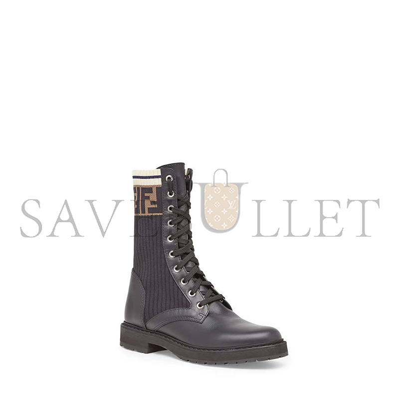 F**di rockoko black leather biker boots with stretch fabric 8t6780a3h4f13mc
